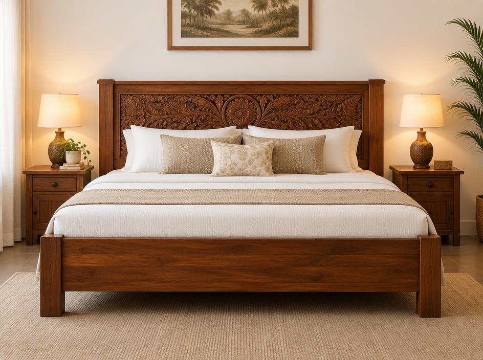 Carved Teak King Bed